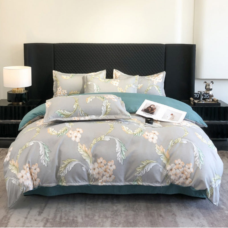 Flower Brushed Thickened Quilt Cover 4-piece Kit