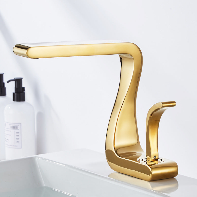 Robinet de Lavabo de Salle de Bain Chaud et Froid en Cuivre Couleur Or Blanc Luxe Léger