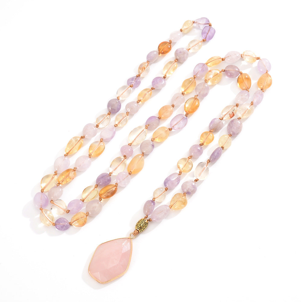 Boho Natural Stone Knotted Crystal Necklace