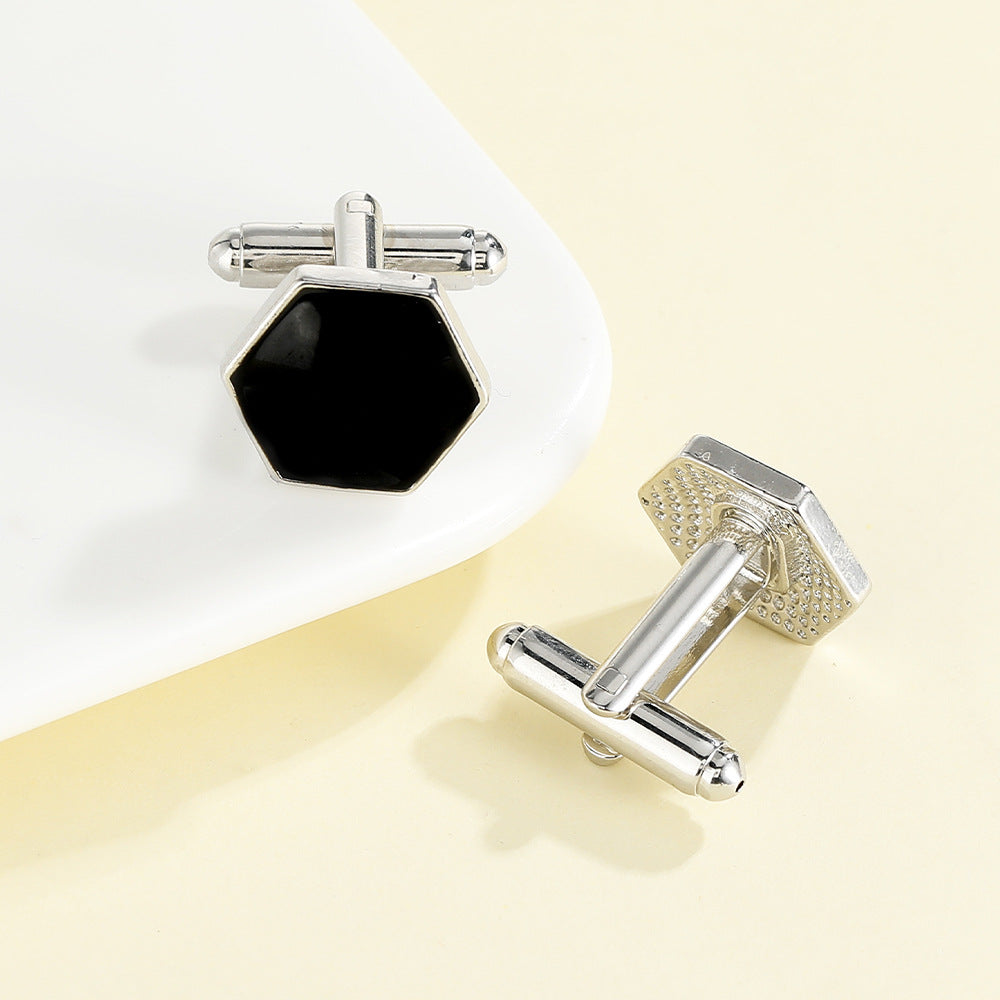 Geometric Hexagon Black Cufflinks Shirt Versatile Cufflink