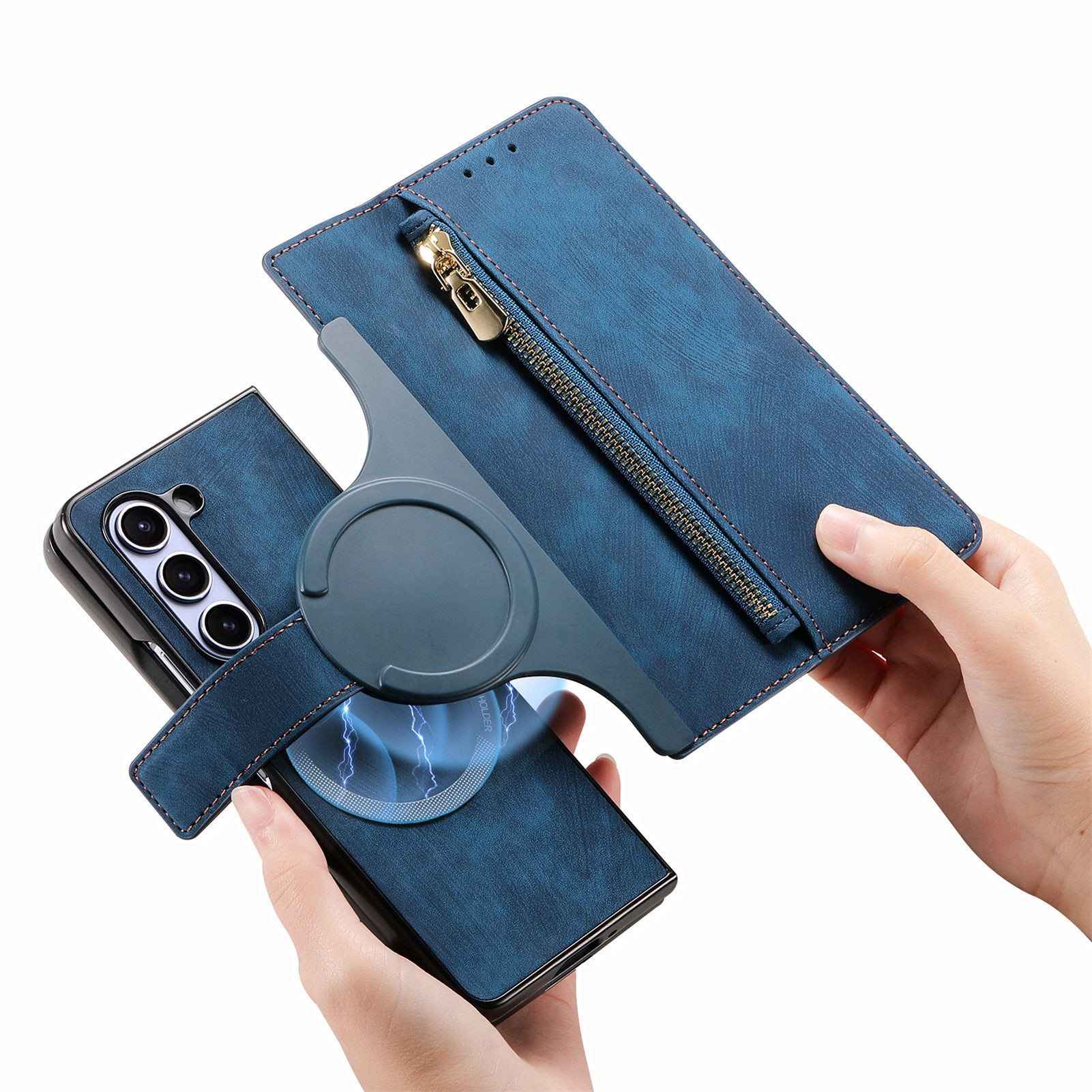 Étui de téléphone avec insert zippé magnétique détachable