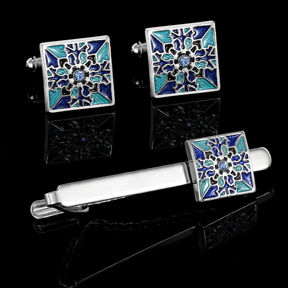 Boutons de manchette à motif bleu créatif pour hommes et femmes, chemise d'affaires française, accessoires de pince à cravate, boîte cadeau