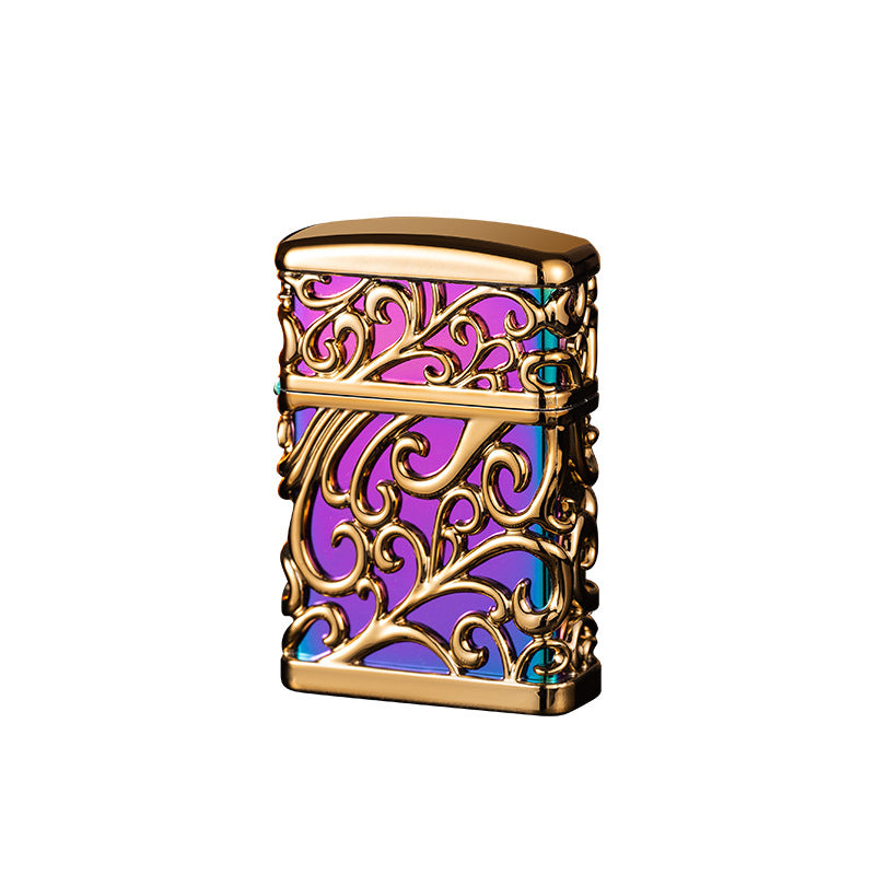 Creative Personality Gold Hollow Windproof Straight Punch Gas Lighters