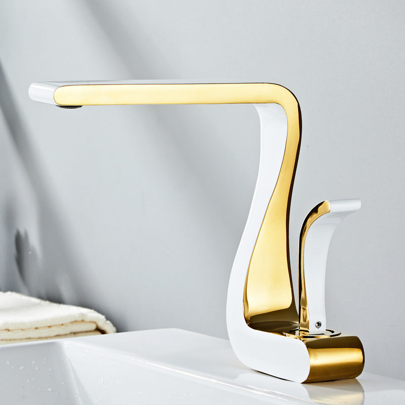 Robinet de Lavabo de Salle de Bain Chaud et Froid en Cuivre Couleur Or Blanc Luxe Léger