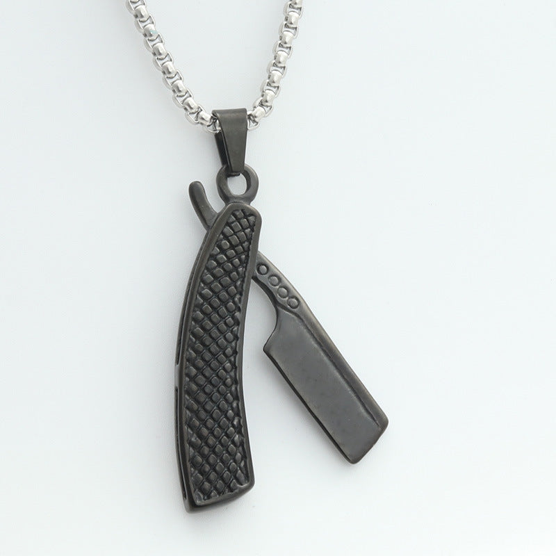Pendentif Rasoir Acier Titane Personnalité Punk Vintage Collier