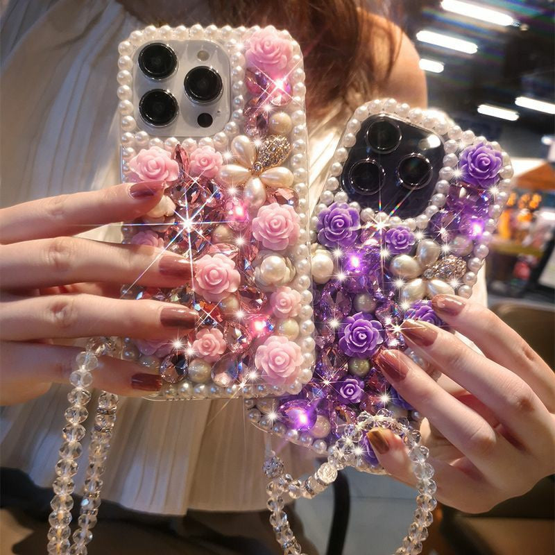 Coque de téléphone brillante personnalisée à motif floral