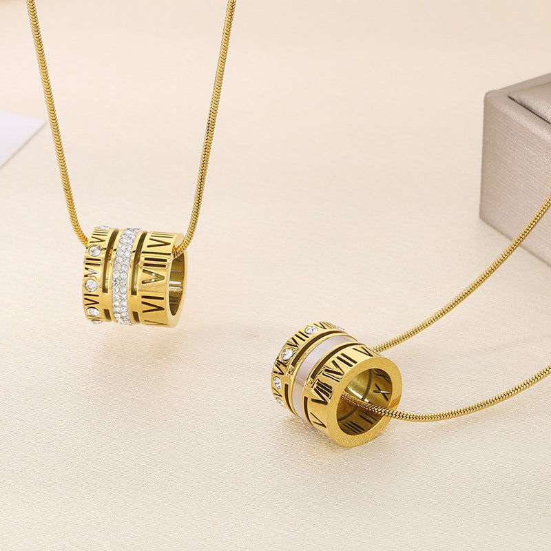 Multi-ring Combination Roman Letter Shell Stainless Steel Necklace