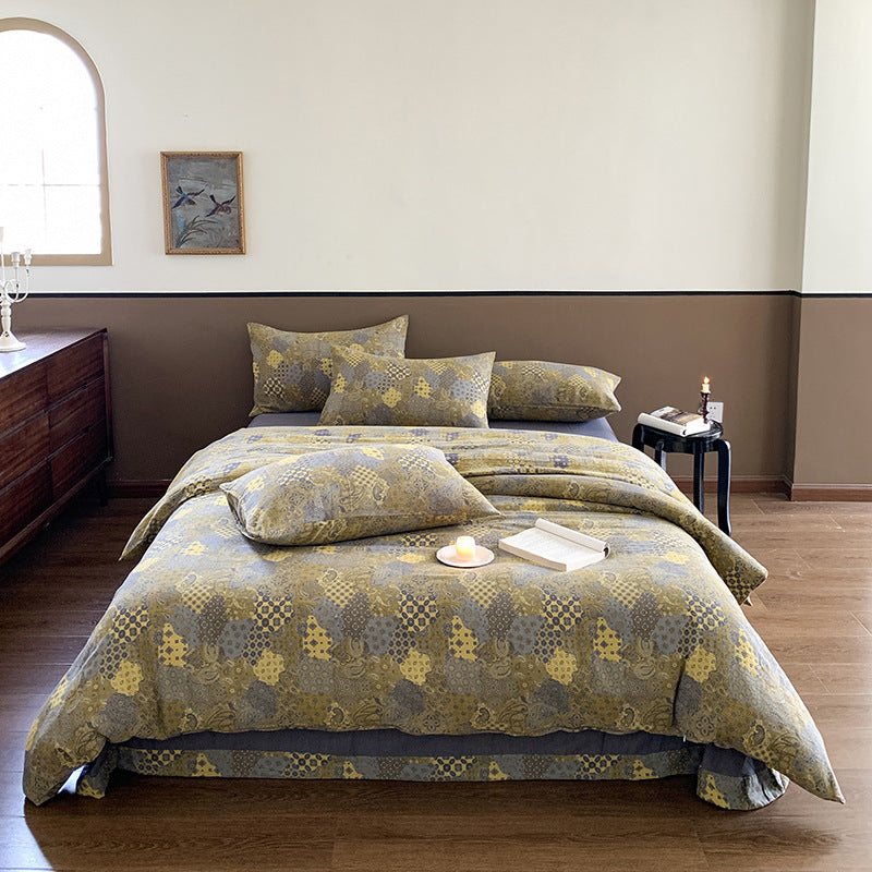 Pastoral Floral Yarn-dyed Cotton Double-layer Gauze Four-piece Set