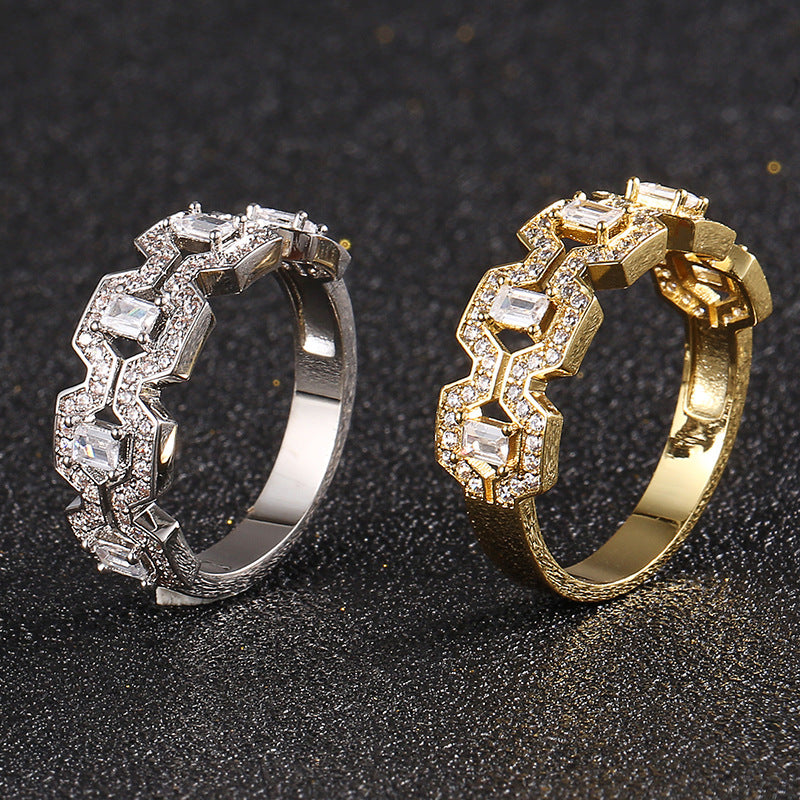 Vintage Inlaid Square And Round Rhinestone Ring Personality Simple
