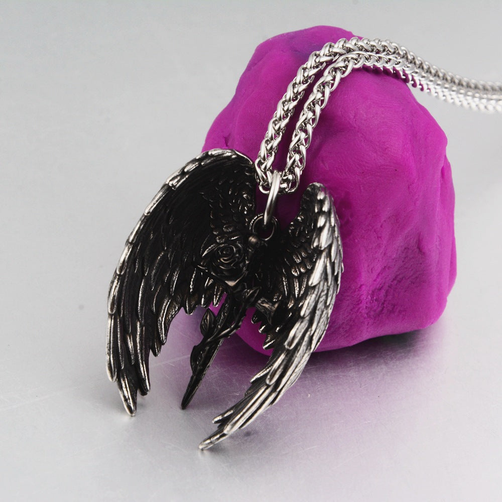 Titanium Steel Vintage Wings Two-piece Pendant Necklace