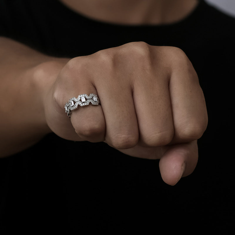 Bague vintage incrustée de strass carrés et ronds, simple et pleine de personnalité