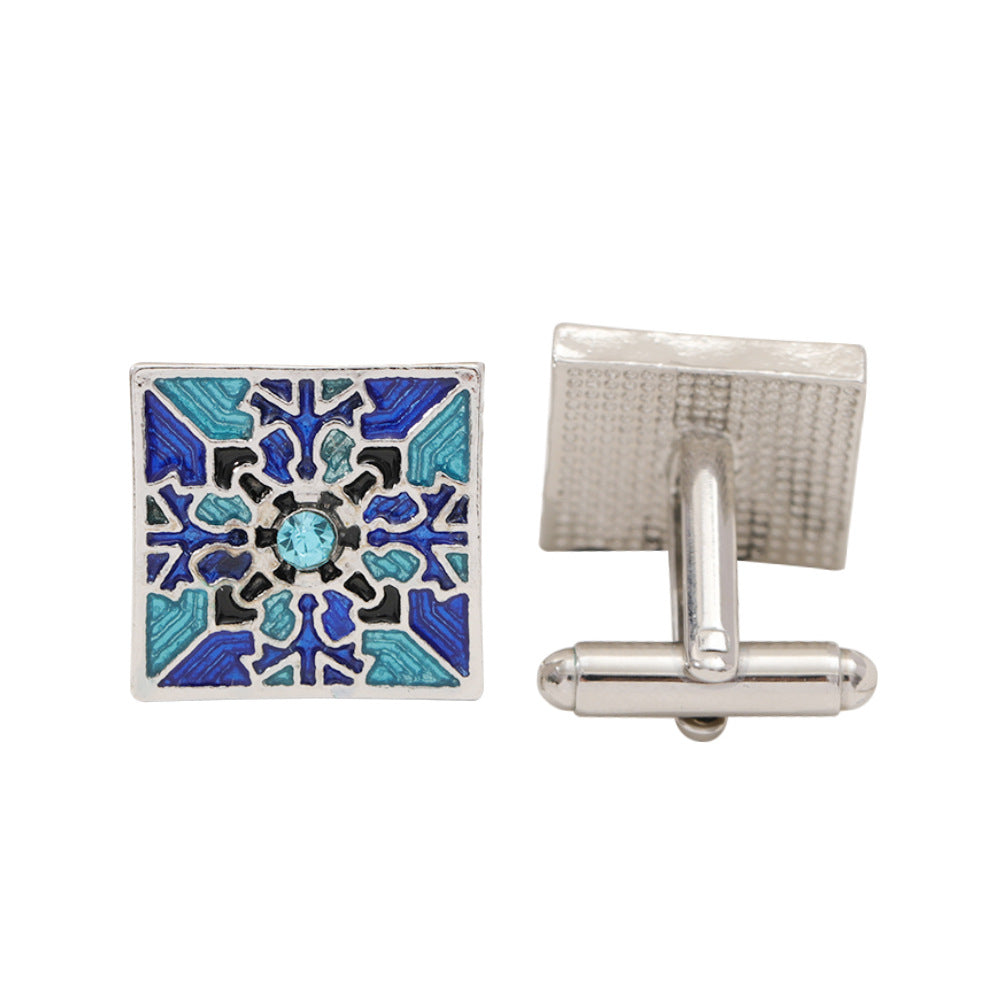 Boutons de manchette à motif bleu créatif pour hommes et femmes, chemise d'affaires française, accessoires de pince à cravate, boîte cadeau