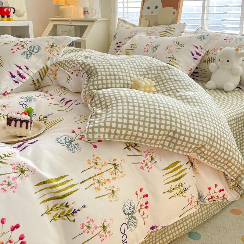 Pure Cotton Authentic Four-piece Skin-friendly Sanded Sheets Quilt Cover