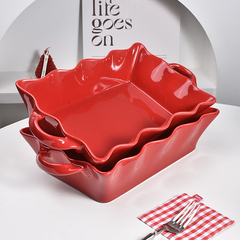 Vintage Red Large Capacity Ceramic Soup Pan