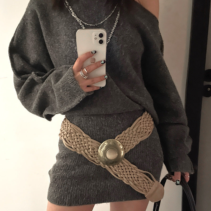 Ceinture tissée large bohème pour femme