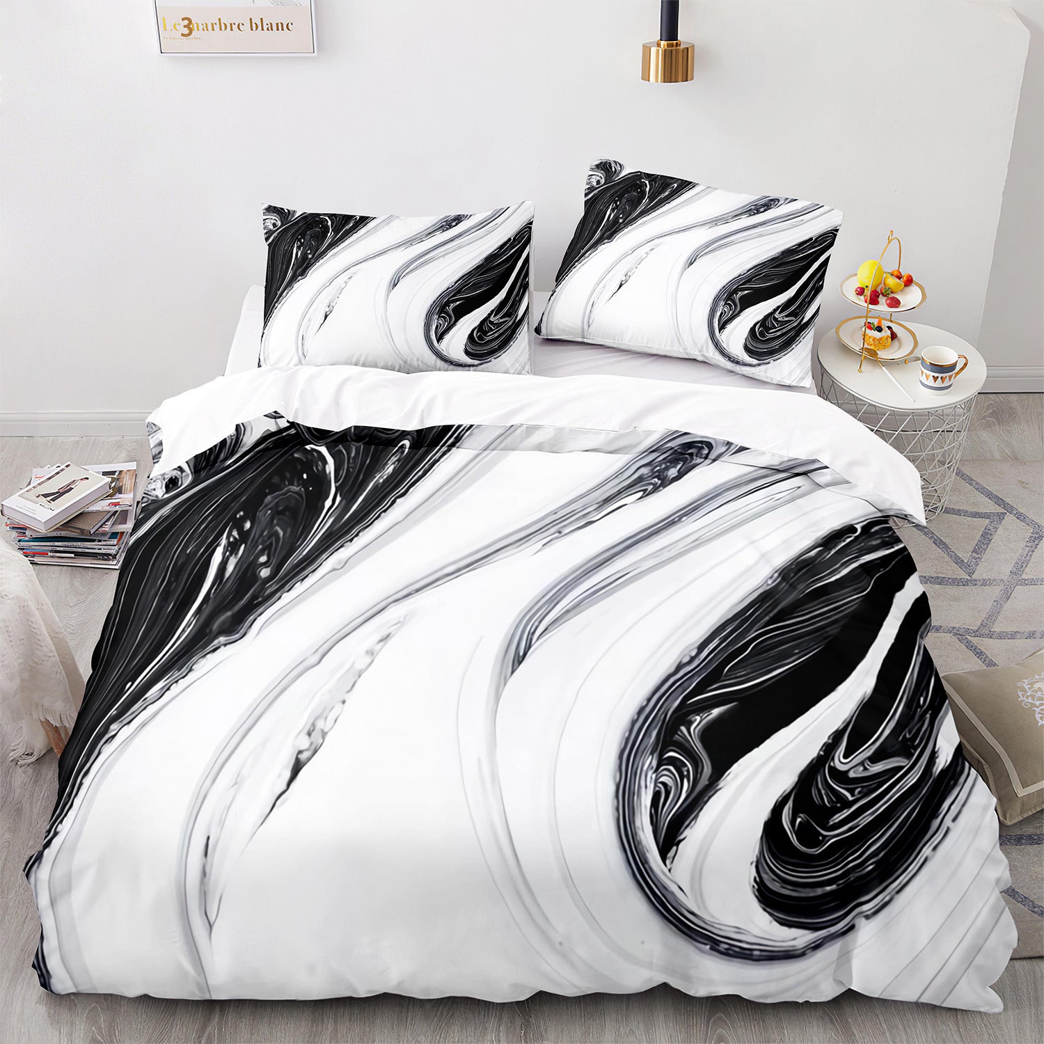 3D Bed Three-piece Marbling Series Quilt Cover