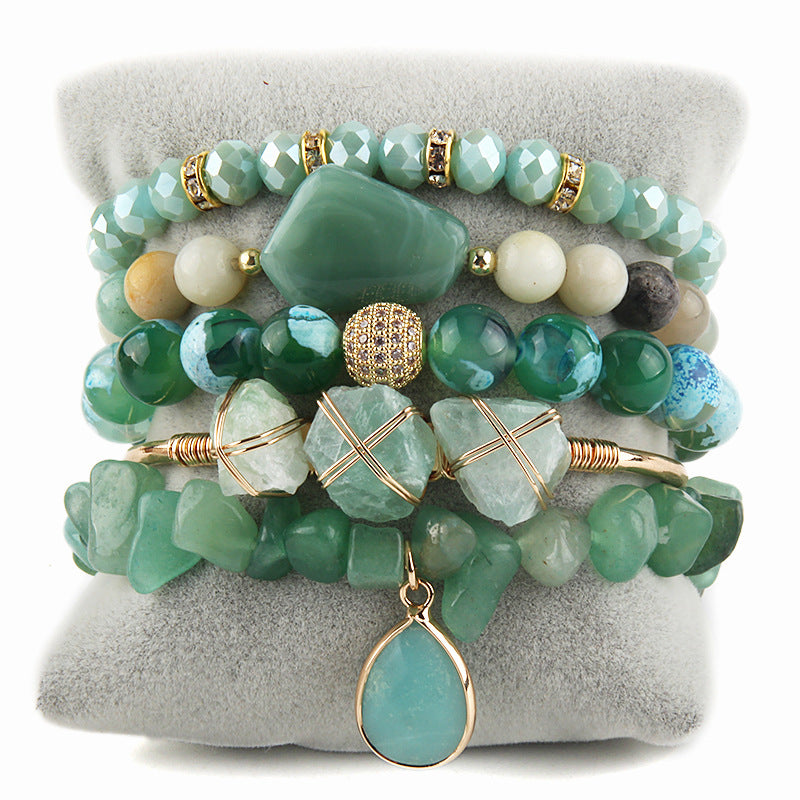 Natural Stone Glass Mixed Gravel Bracelet