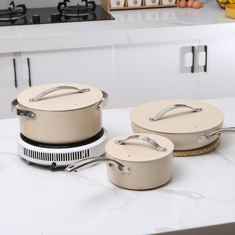 Aluminum Ceramic Wok Frying Pan Milk Pot Holiday Gift Suit