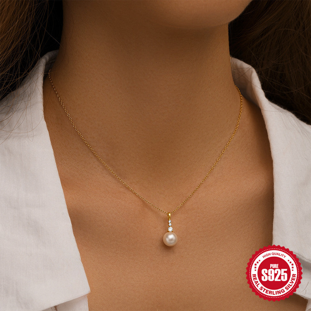 S925 Sterling Silver Pearl Diamond Twin Temperament Clavicle Chain