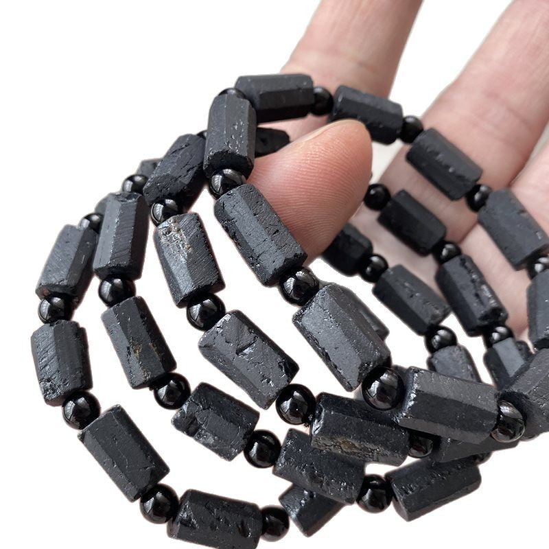 Bracelet en tourmaline noire brute naturelle pour hommes et femmes