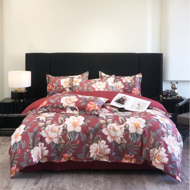 Flower Brushed Thickened Quilt Cover 4-piece Kit