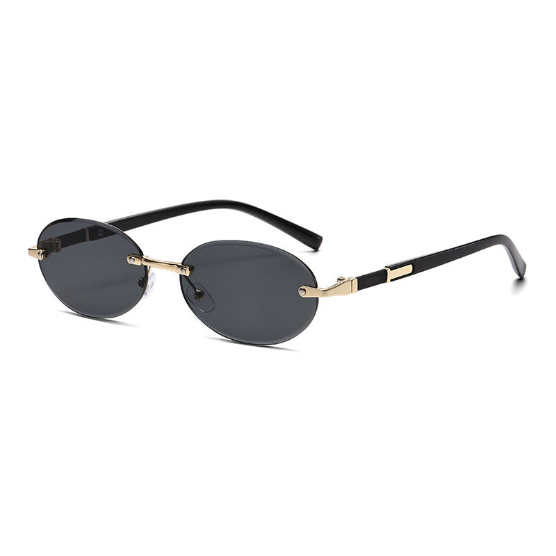 Trimming Oval Frame Sunglasses Frameless Hot Girl Sunglasses