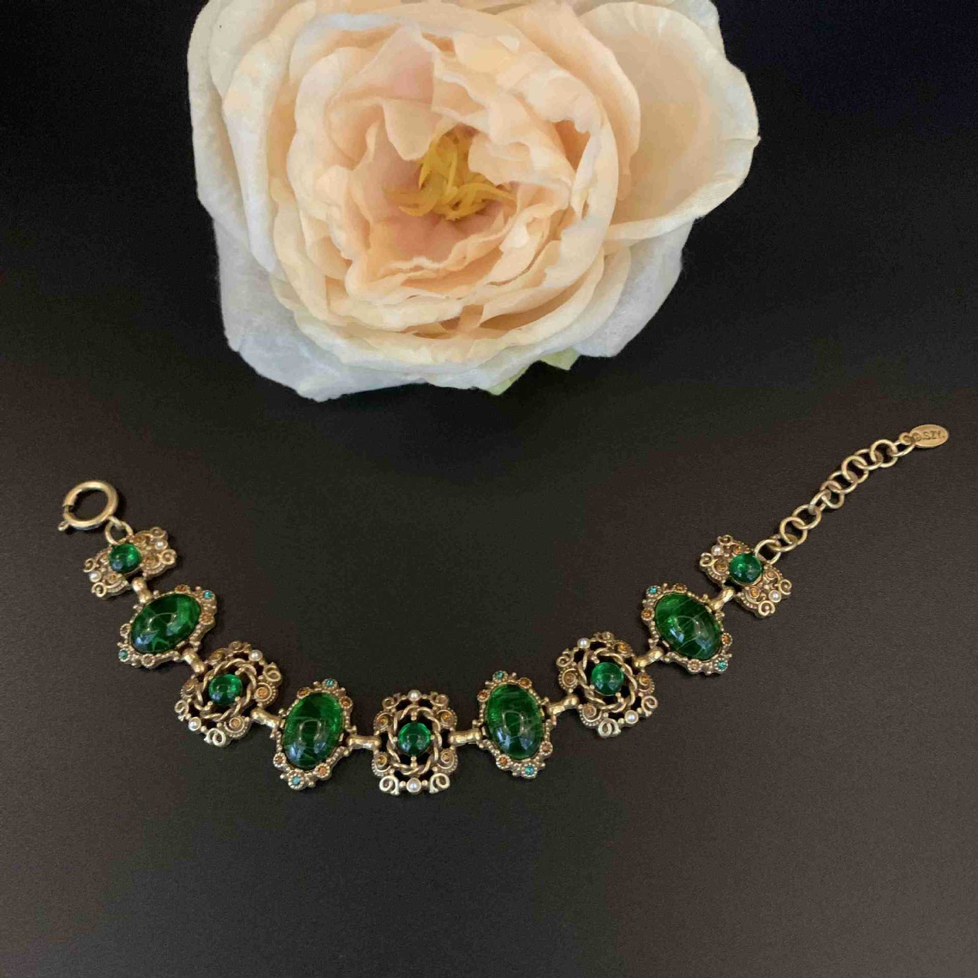 Glass Hollow Jeweled Necklace Bracelet Earring Set