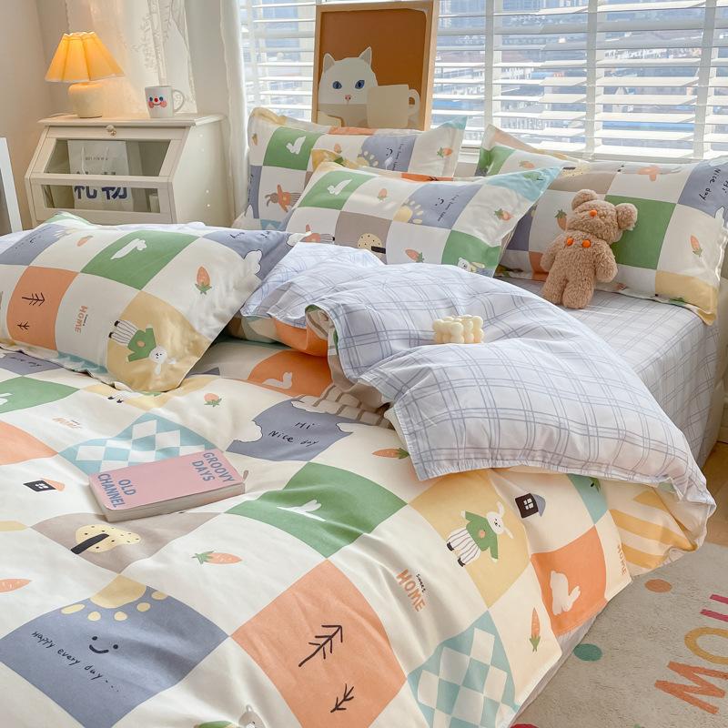 Pure Cotton Authentic Four-piece Skin-friendly Sanded Sheets Quilt Cover