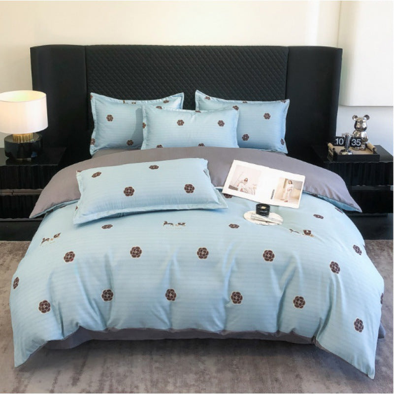 Flower Brushed Thickened Quilt Cover 4-piece Kit