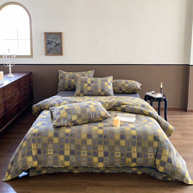 Pastoral Floral Yarn-dyed Cotton Double-layer Gauze Four-piece Set