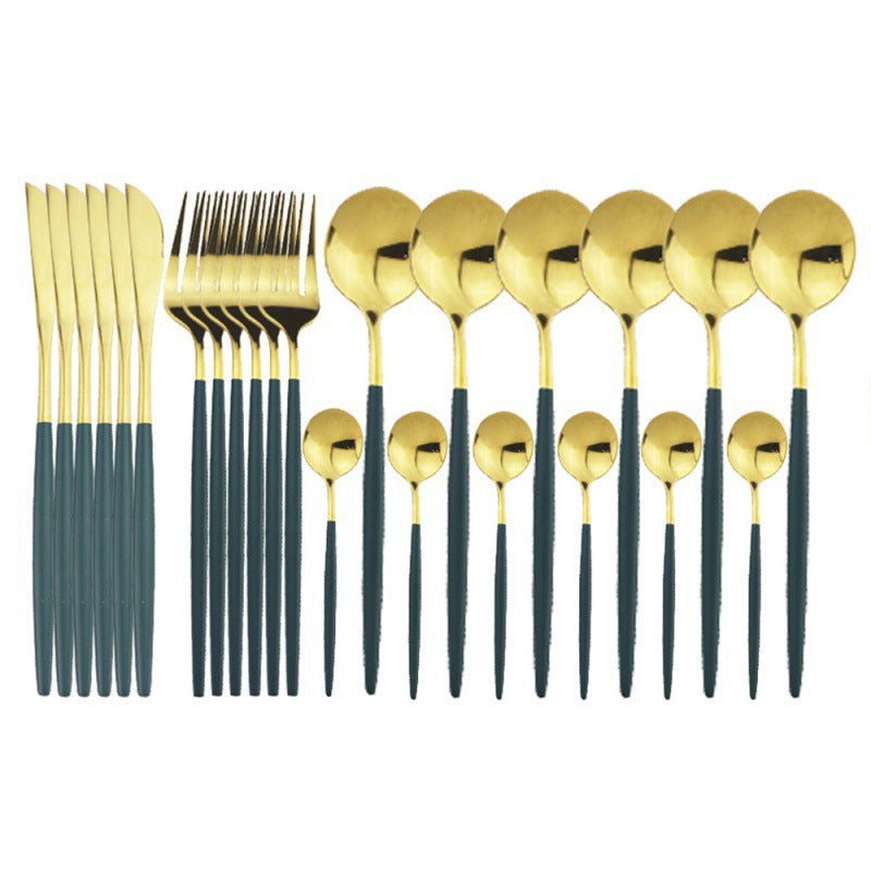 24PCs White Gold Dinnerware Set Stainless Steel Knife Fork