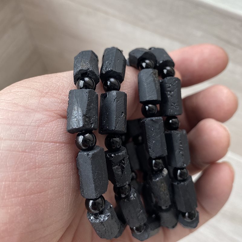 Bracelet en tourmaline noire brute naturelle pour hommes et femmes