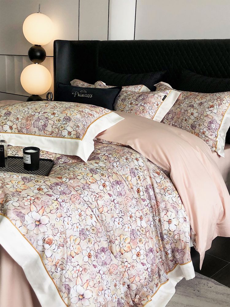 Long-staple Cotton Four-piece Set Country Style Flower Digital