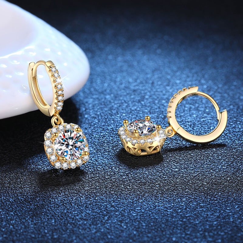14K Classic Square Bag 925 Silver Moissanite Stud Earrings For Women