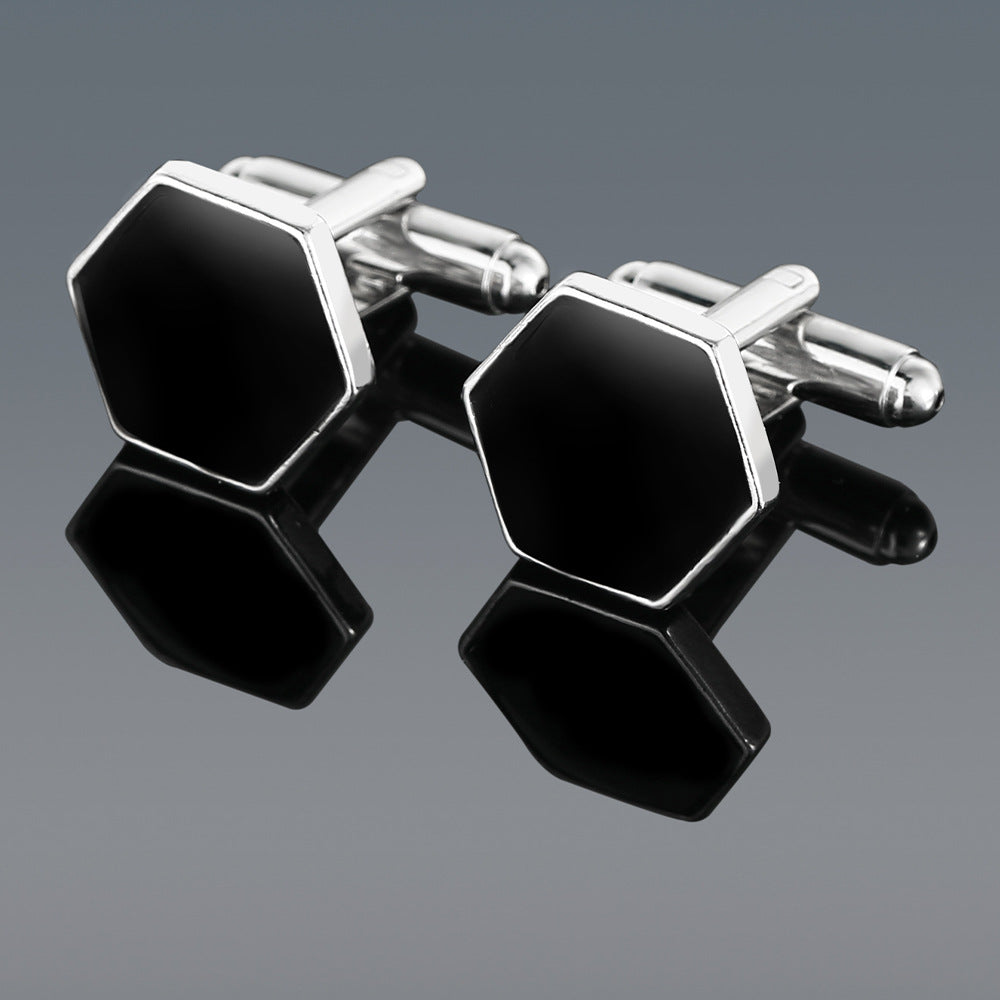 Geometric Hexagon Black Cufflinks Shirt Versatile Cufflink