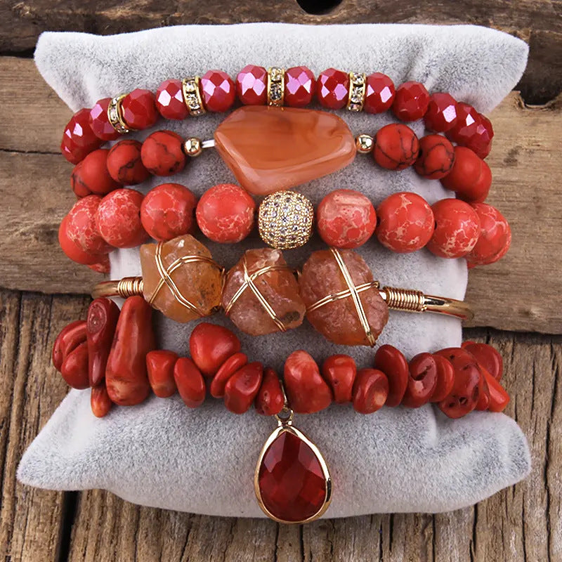 Natural Stone Glass Mixed Gravel Bracelet