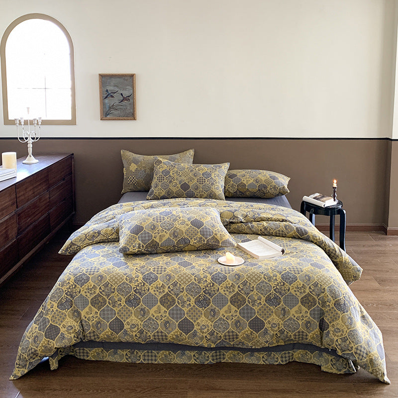 Pastoral Floral Yarn-dyed Cotton Double-layer Gauze Four-piece Set