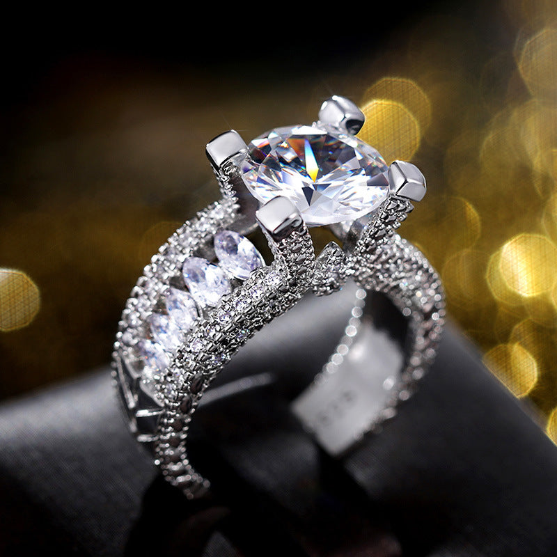 Bague européenne et américaine en cuivre zircon pour femmes