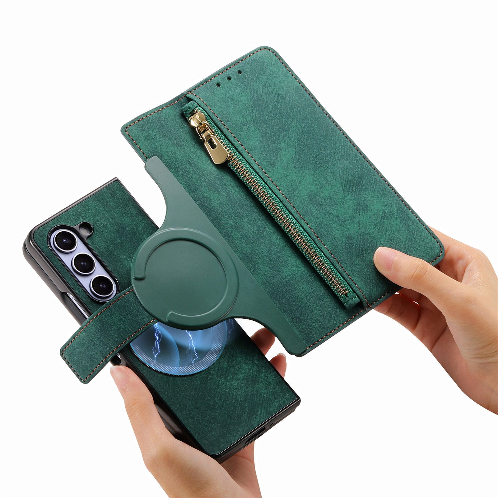 Étui de téléphone avec insert zippé magnétique détachable