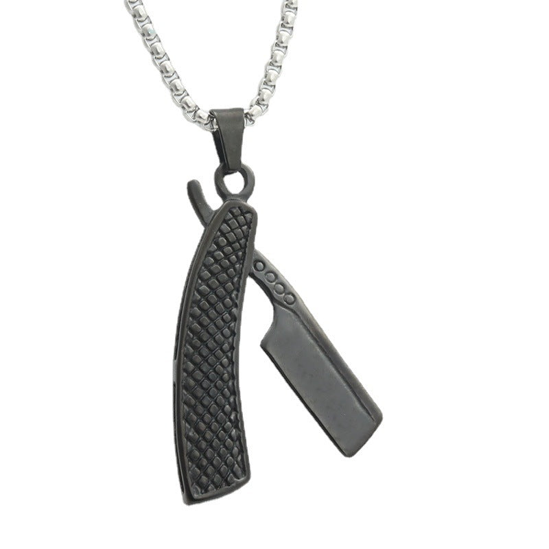 Pendentif Rasoir Acier Titane Personnalité Punk Vintage Collier