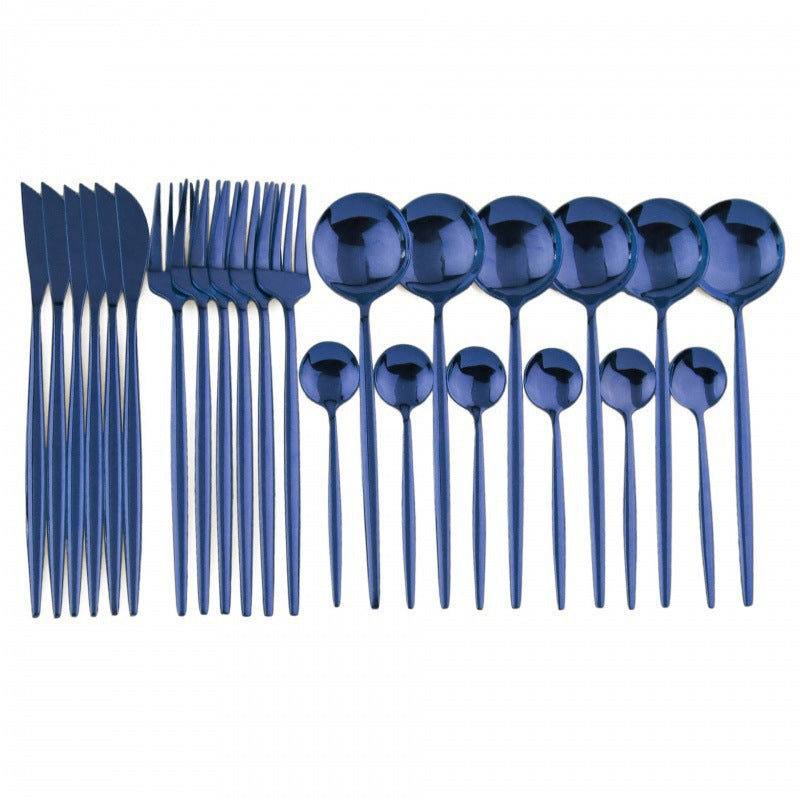 24PCs White Gold Dinnerware Set Stainless Steel Knife Fork