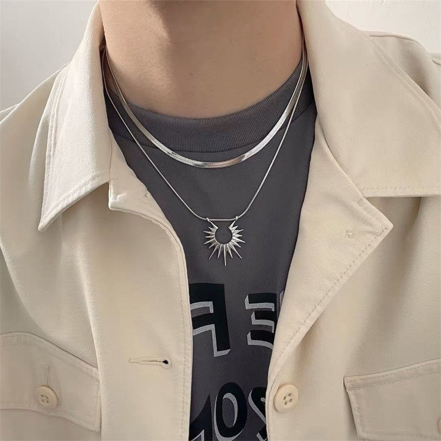 SUNFLOWER Double-layer Titanium Steel Necklace For Men