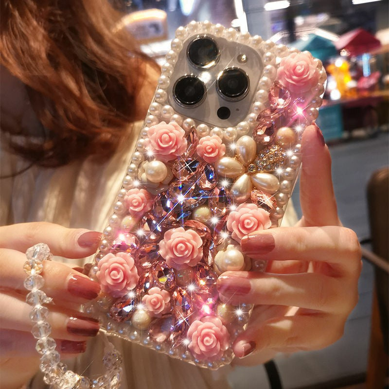 Coque de téléphone brillante personnalisée à motif floral