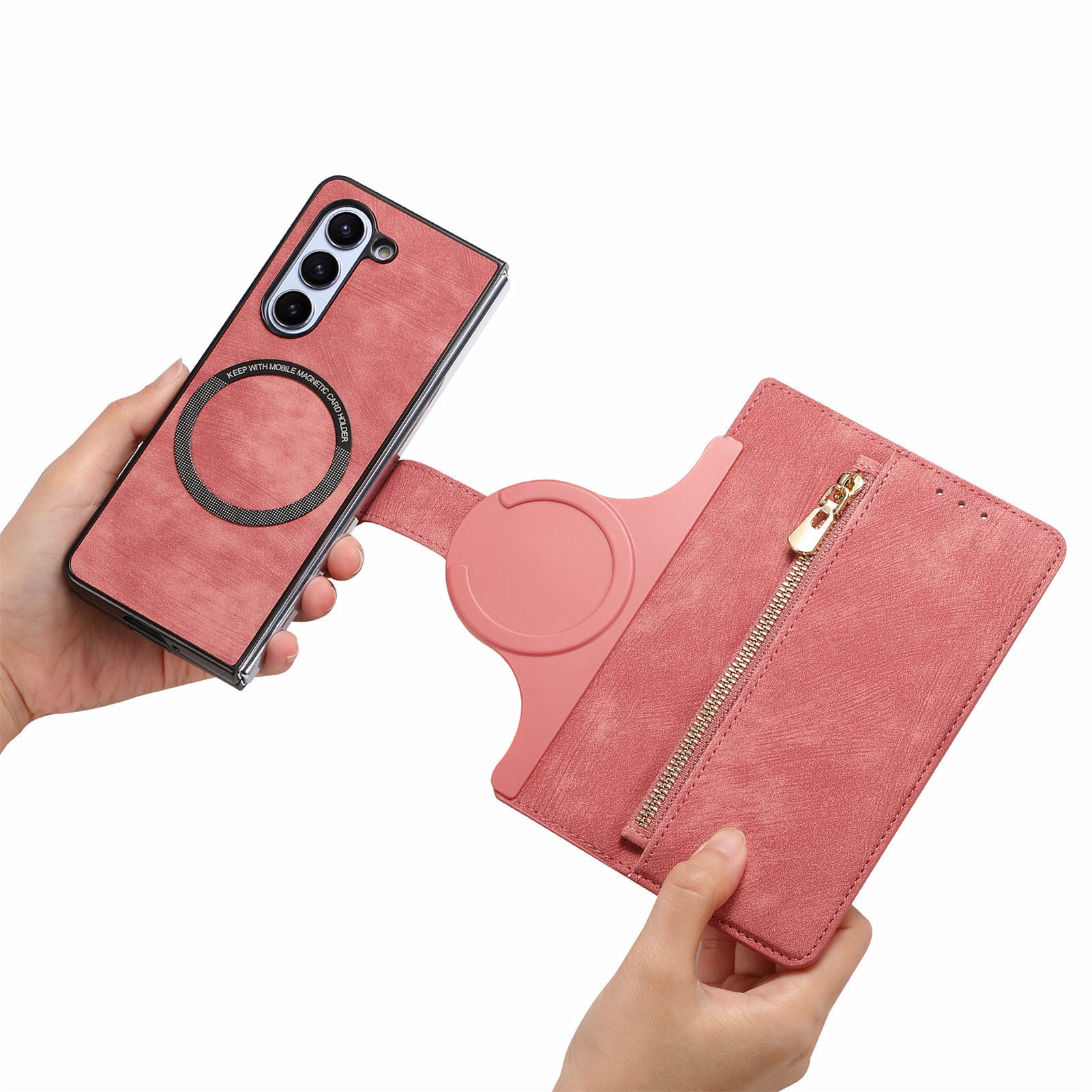 Étui de téléphone avec insert zippé magnétique détachable