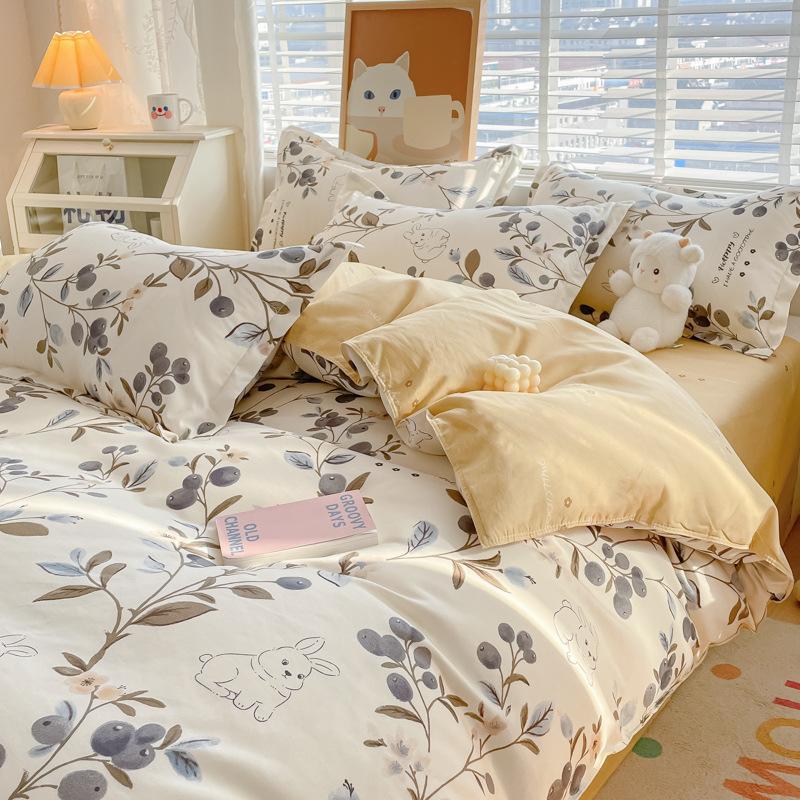 Pure Cotton Authentic Four-piece Skin-friendly Sanded Sheets Quilt Cover