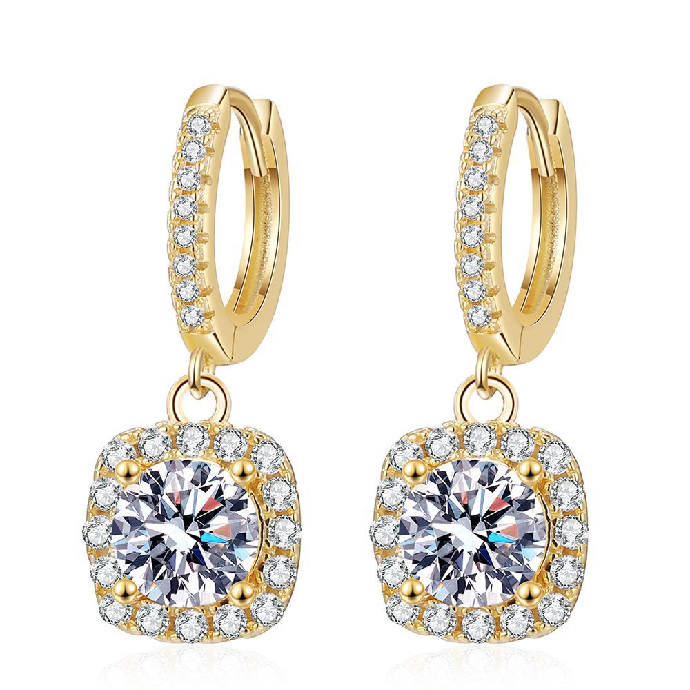 14K Classic Square Bag 925 Silver Moissanite Stud Earrings For Women