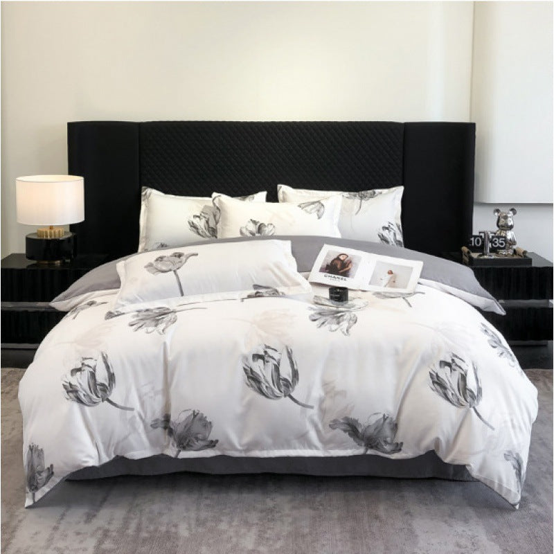 Flower Brushed Thickened Quilt Cover 4-piece Kit