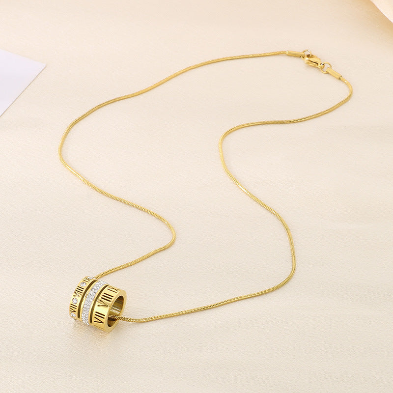 Multi-ring Combination Roman Letter Shell Stainless Steel Necklace