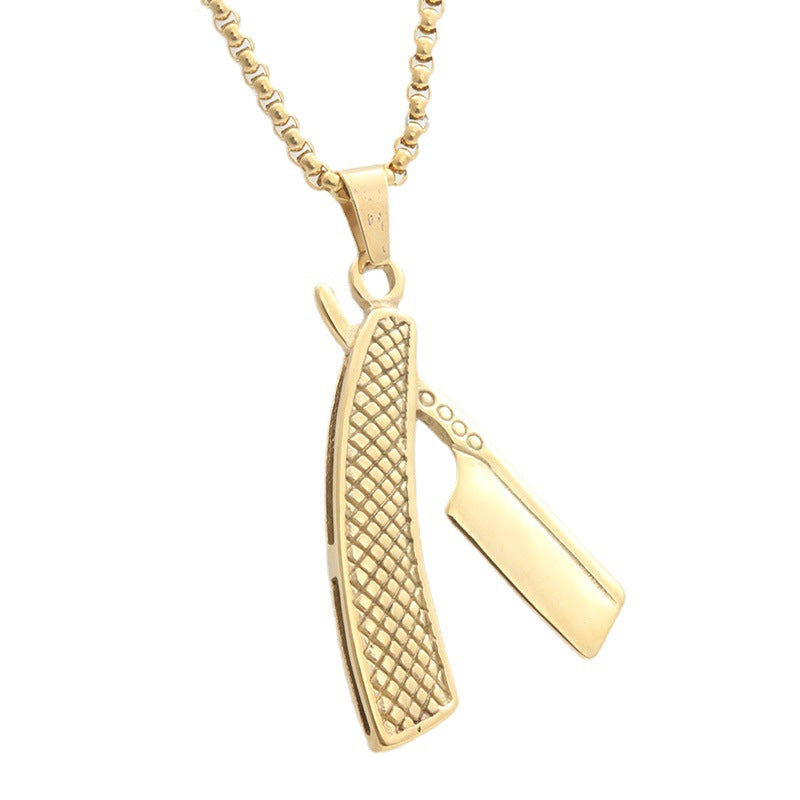 Pendentif Rasoir Acier Titane Personnalité Punk Vintage Collier