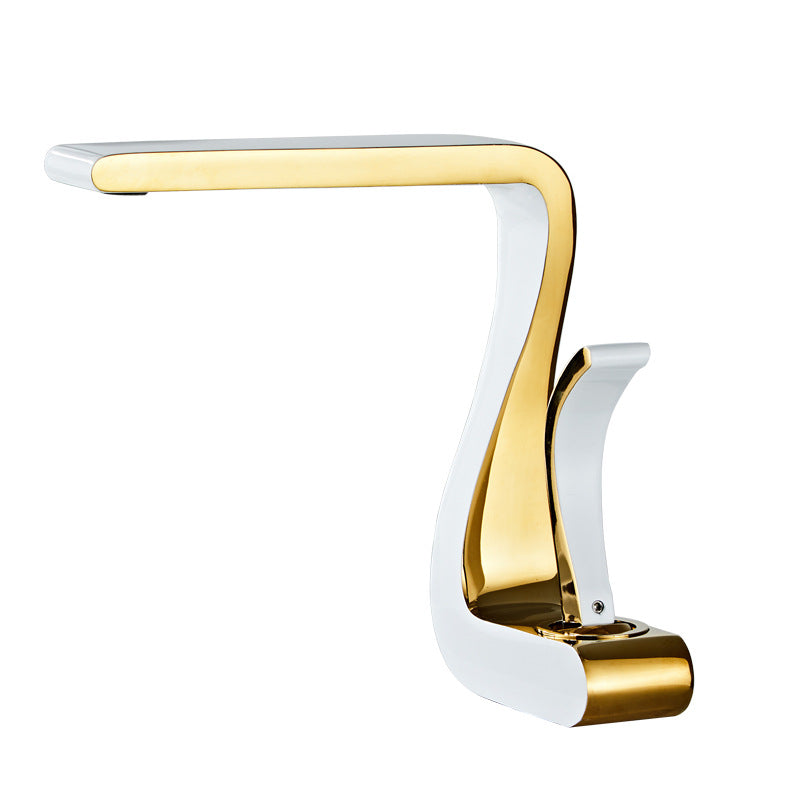 Robinet de Lavabo de Salle de Bain Chaud et Froid en Cuivre Couleur Or Blanc Luxe Léger